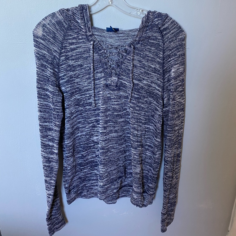 Distressed navy and white hoodie